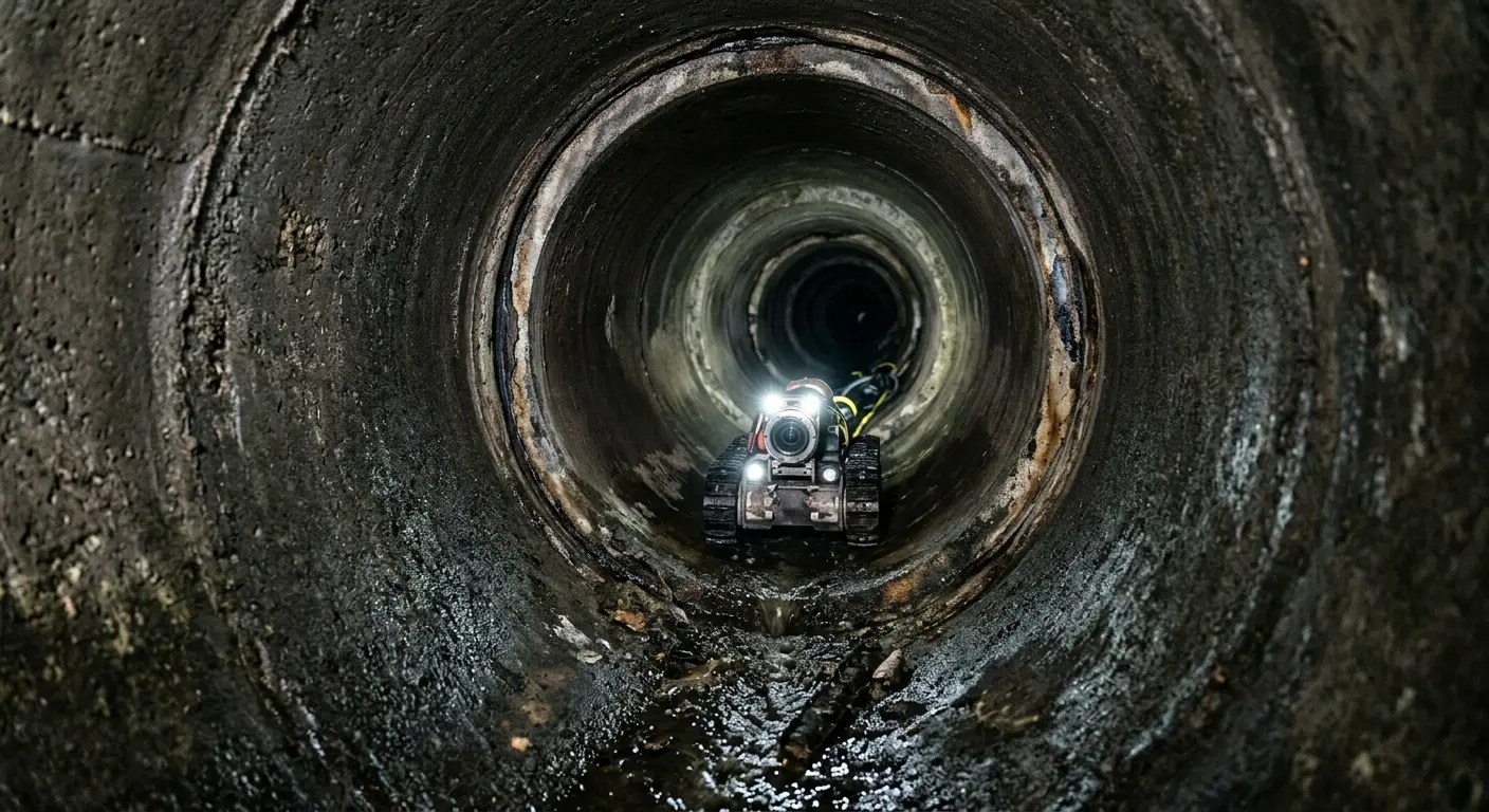 Robotic sewer camera inspecting pipe interior for Sewer Line Cleaning in Elko