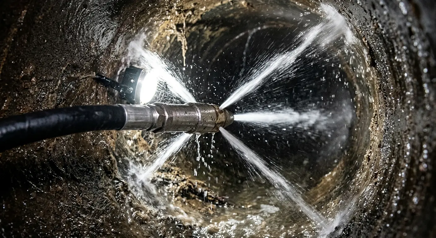 High-pressure hydro jetting nozzle cleaning sewer pipe for Emergency Drain Service in Elko